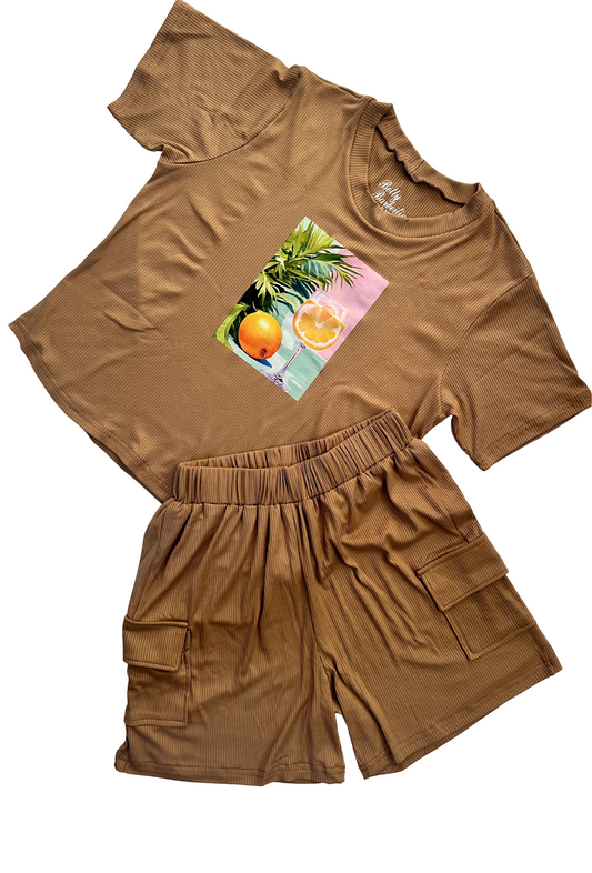 Conjunto Tropical Capuchino – Blusa y Shorts
