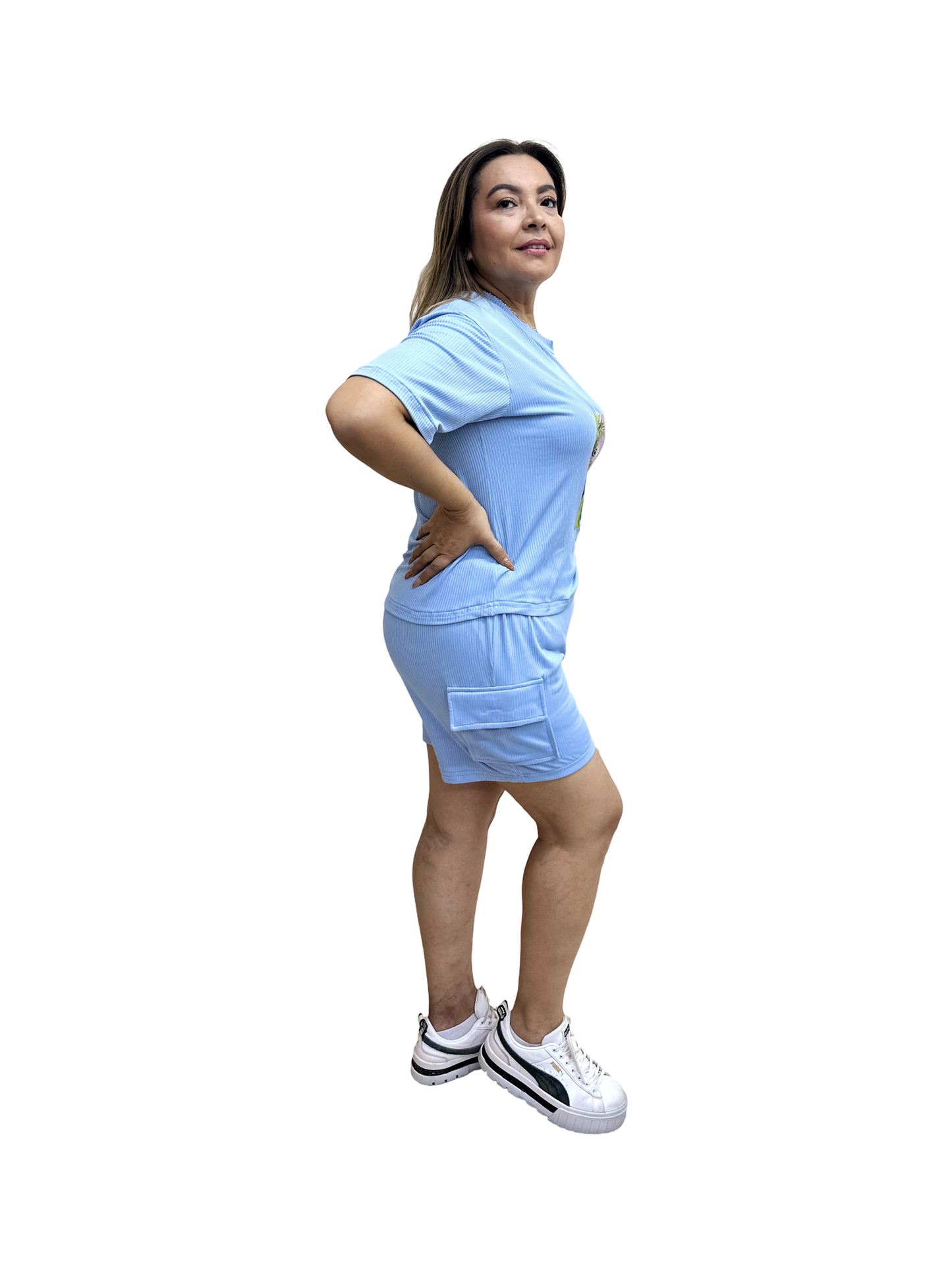 Conjunto Tropical Azul – Blusa y Shorts