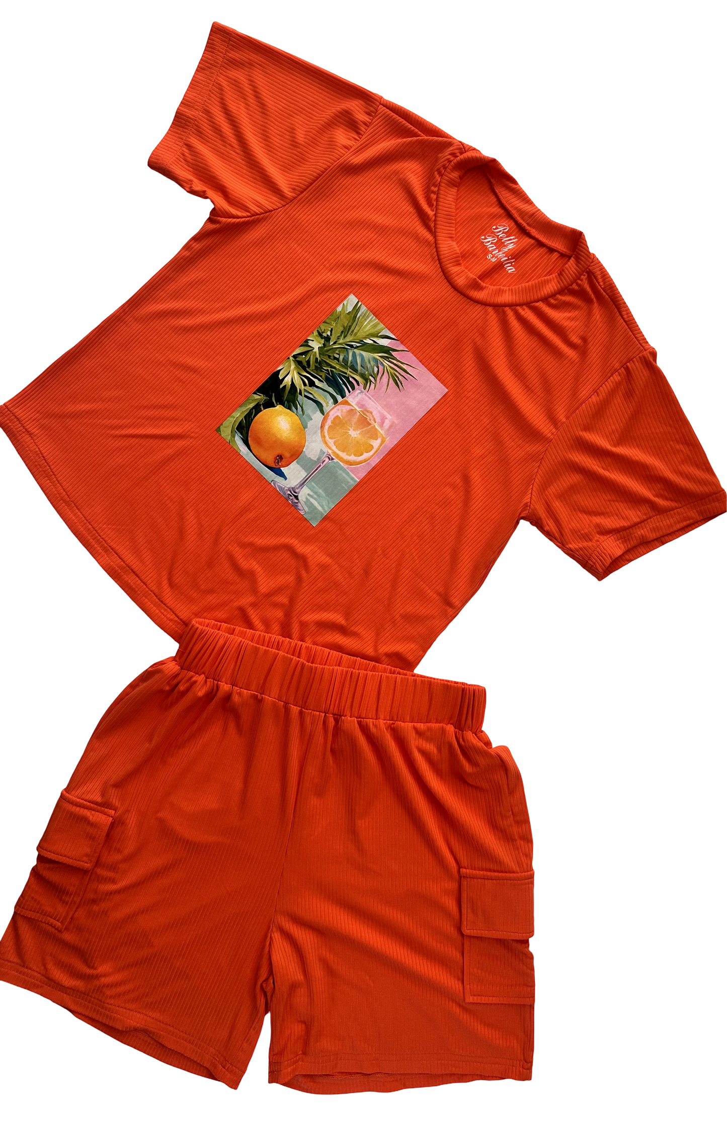 Conjunto Tropical Naranja – Blusa y Shorts