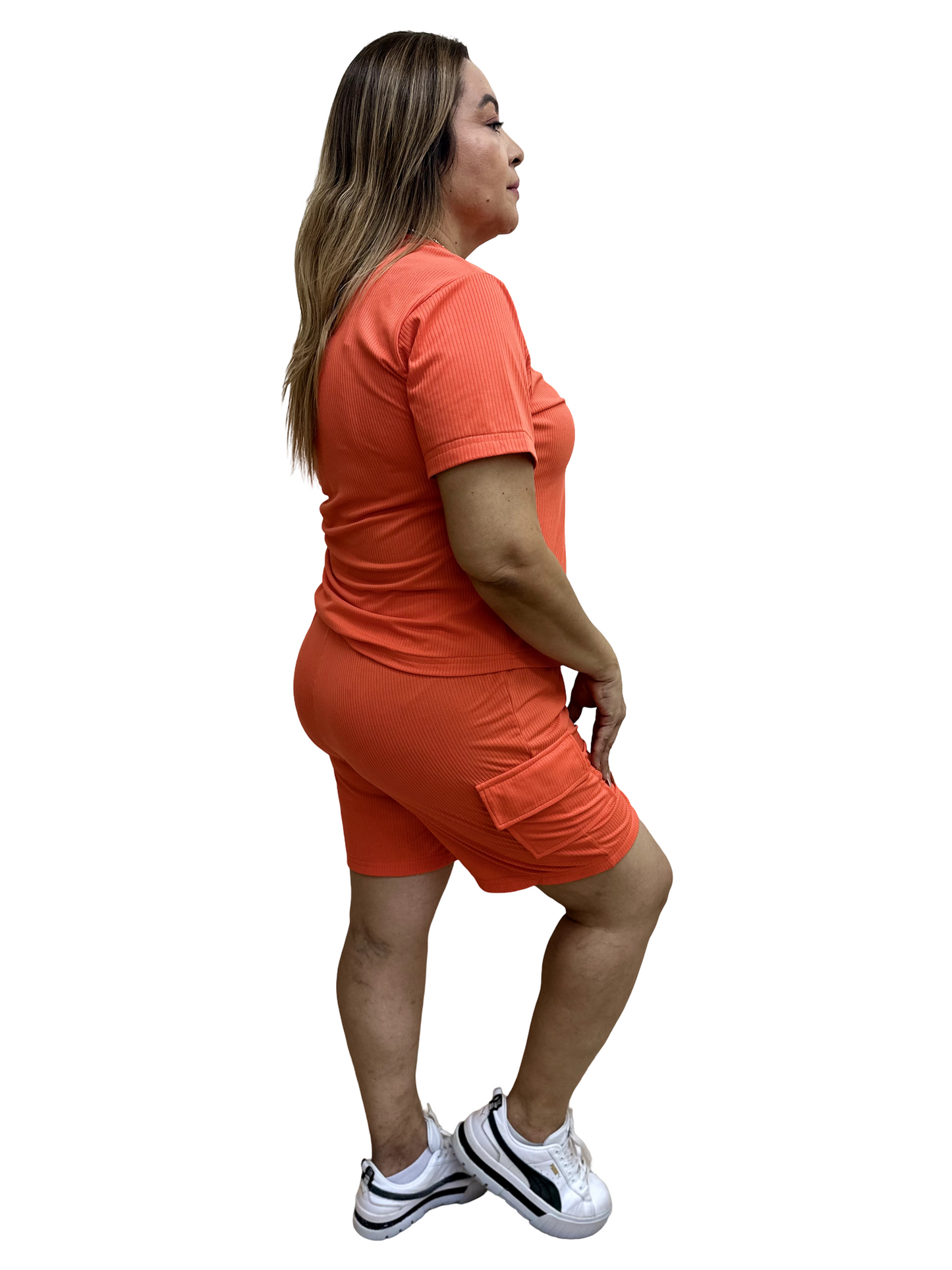 Conjunto Tropical Naranja – Blusa y Shorts