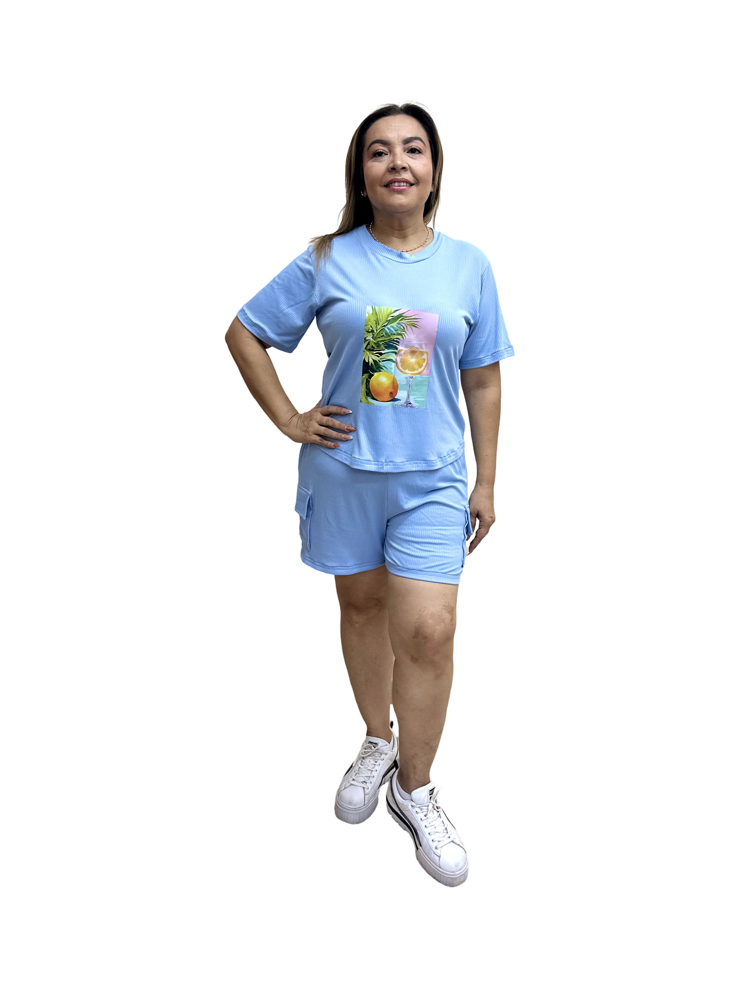 Conjunto Tropical Azul – Blusa y Shorts