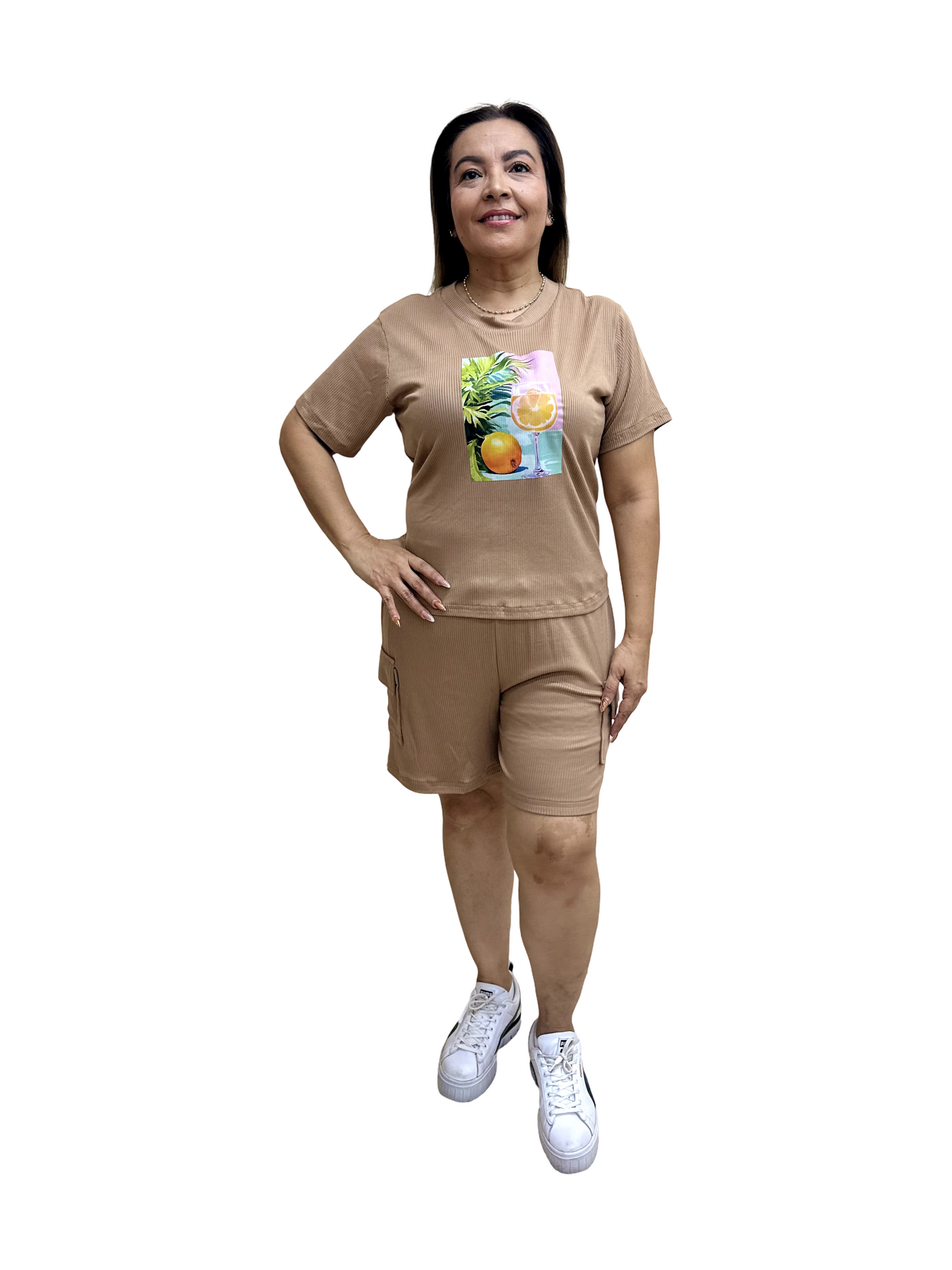 Conjunto Tropical Capuchino – Blusa y Shorts